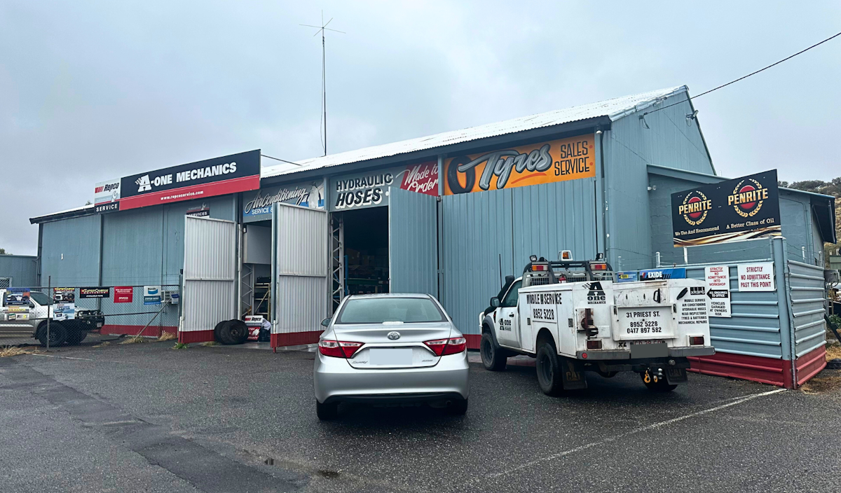 Exterior of A-One Mechanics automotive workshop in Alice Springs